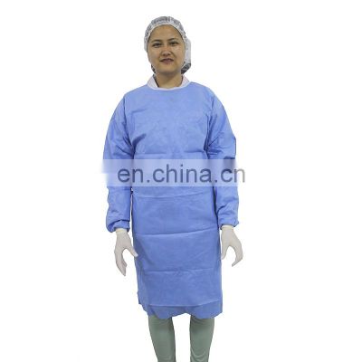 Chinese factory disposable SMS isolation gown blue 35 gr non sterile hospital gown cuffed gowns level 1