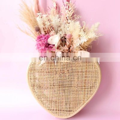Heart Shape Rattan Wall Basket, Boho Nursery Decor Hand woven vintage Wall Hanger child bedroom space Vietnam Supplier