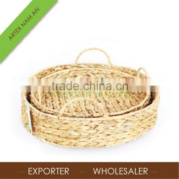 Handmade weaving water hyacinth tray, food tray, fruit tray / Best wholesale serving tray in Vietnam