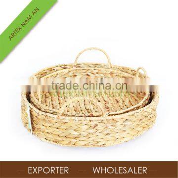 Set of 2 round natural water hyacinth serving trays with handles / Best wholesale serving tray Artex Nam An