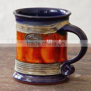 Pottery Mug Wheel Thrown, Earthen mug, Blue and Orange Mug