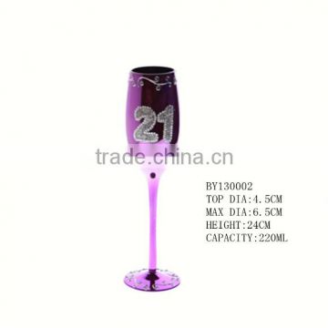 spray purple color birthday champagne glass