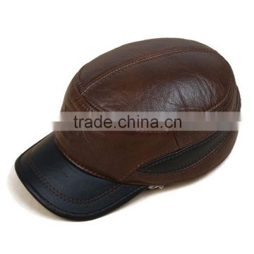 New Men's Real Cowhide Leather Vintage Sunbonnet Baseball Beret Cap Hunting Hat