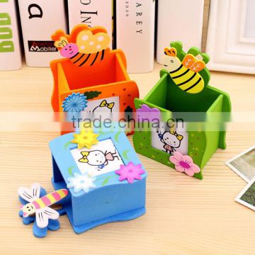 Lovely wooden pen container with photo frame / cartoon pen holder