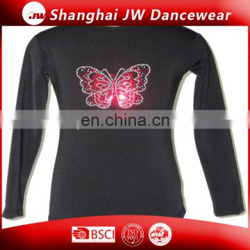 Crystal Ice Skating Dance Training Ice Sakting T-shirt With Butterfly