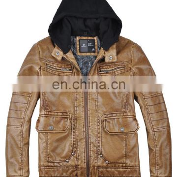 2015 last fashion handsome warm mens hooded leather jacket