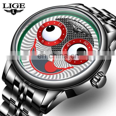 Lige 8915 Luxury Mens Quartz Wristwatches Smile 50M Waterproof Quality Steel Branded Watch for Men