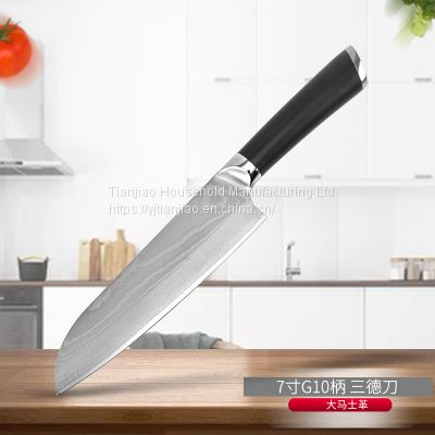 7 inch VG10 Damascus Steel Santoku Knife with G10 Wood Handle Japanese Damascus Kitchen Chef Knives