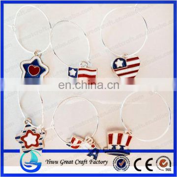 USA theme red white blue charms, Christmas gift for wine glasses