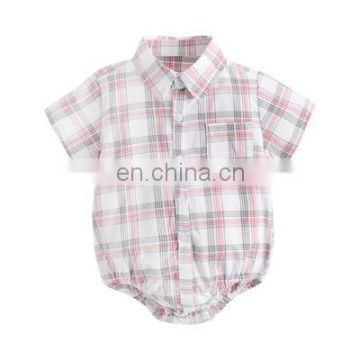 2020 baby boy romper cotton plaid short sleeves baby jumpsuit