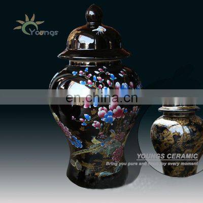 About 24 inchese tall large chinese ceramic porcelain black ginger jar