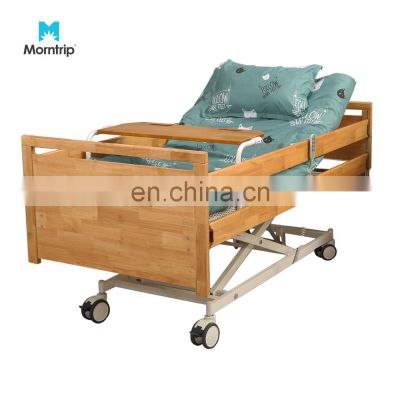 Rubberwood Headboard Solid Wooden Electric Three Multi Function Home Nursing Bed for Elderly