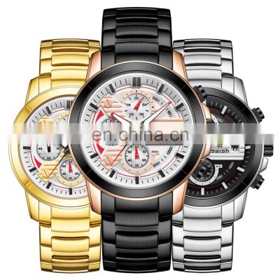 SWISH sports casual timing stainless steel men's watch waterproof six-pin business men's watch calendar quartz watch