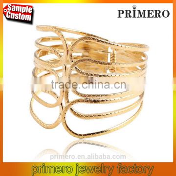 Punk Fashion Gold Plated Wide Bangle Geometry Hollow Cuff Bracelets Adjustable