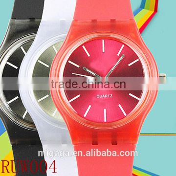 Women fashion hand watch Silicone Watch Interchangeable plastic case Stainless Steel Back Quartz plastic watch wrist watch