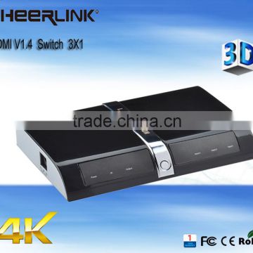 new produce 3x1 hdmi switch hdmi v1.4 with ultra hd 2160p and 3d / remote control -black