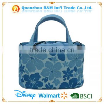 Ladies blue color flower cosmetic bag