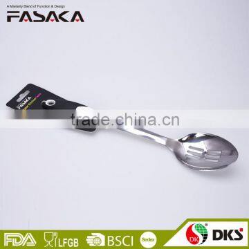 TSY003-SLS Stainless Steel Mirror Finished Slotted Spoon with White PP and Black TPR handle Kitchen Tool