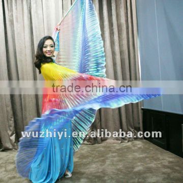 Wuchieal unique three color bellydance isis wings for performance, yellow red blue isis Belly Dance wings (DJ1013)