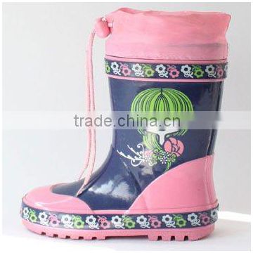 Lovely girl pattern pink color rubber rain boots
