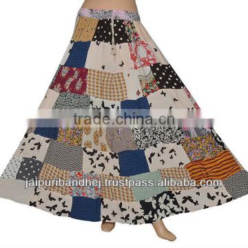 New Indian 2015 Fashion Ladies Cotton Patchwork Long Skirt