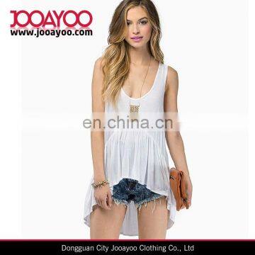 Sexy low round collar long loose ruffle tank top for woman
