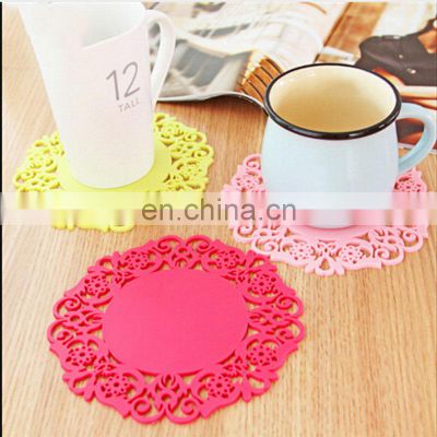2PCS Colorful Lace Flower Hollow Design Round Silicone Table Heat Resistant Mat Cup Coffee Coaster Cushion Placemat Pad