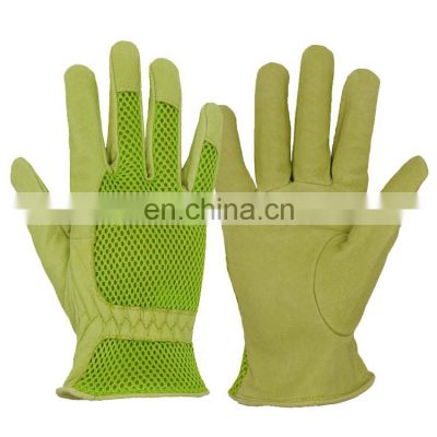HANDLANDY Breathable Flexible Green Pigskin Leather Mesh Back Gardening Yard Working Gloves For Men Women