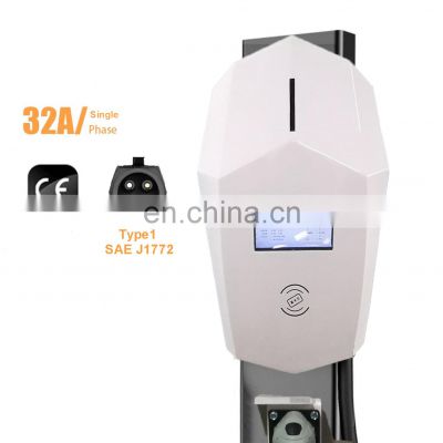 Mode 3 SAE J1772 Type1 ev fast charging station 7.2kw ev charger wallbox with screen