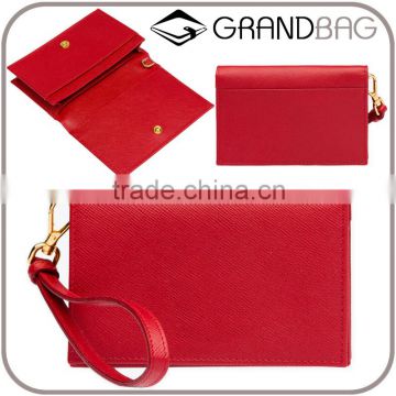 Genuine Saffiano Leather Credit Card Holder Business Name Card Bag Coin Purse with removable wristbands for ladies
