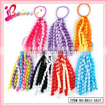 Fashion jewelry curly ribbon elastic hair bands wholesale colorful kids ponyholders (XH11-1017)