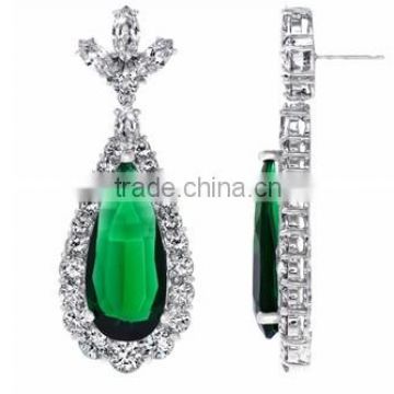 JINSE CZ Emerald Pear Drop Earrings - Silver Tone