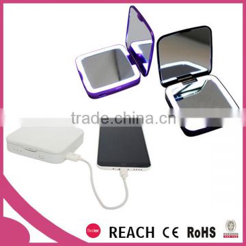 Multi functional lighted travel makeup mirror with 3000mAh power bank