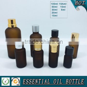 Frosted amber glass essential oil bottle