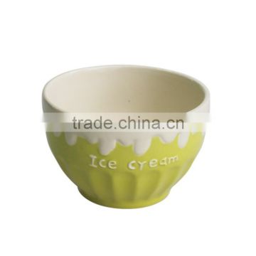4.7" green color stoneware embossed ice cream bowl