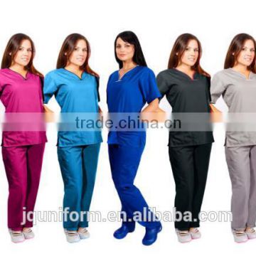 Women's Contrast Scallop Medical Hospital Nursing Uniform Scrubs Set Top & Pants