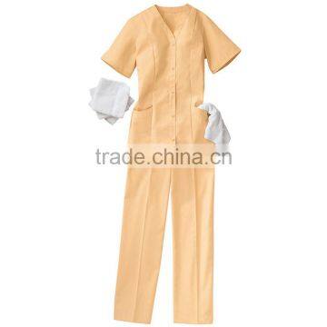 100% Polyester Short Sleeve Housekeeping and Maids Uniform Set Tunic and Elastic Waistband Pants