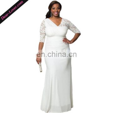 Full-figured Women's V-Neck Patchwork Half Sleeve Elegant Wedding Plus Size Dresses