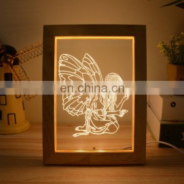 Acrylic 3D  LED  wood Photo frame night light  with USB plug