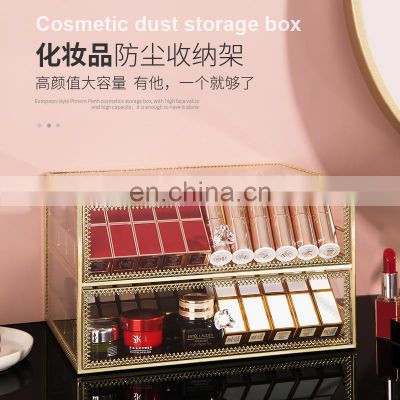 Storage Box Luxury Gold Metal Glass Clear Brush Acrylic Desk Perfume Make Up Vanity Holder Organizer Cosmetic Makeup Storage Box