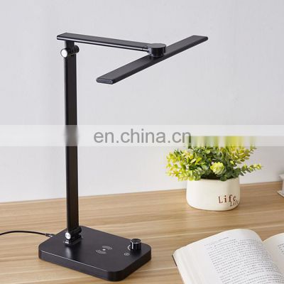 Professional Memory Function Stepless Brightness Dimming Light Temperature Color Desk Lamp Wireless Charger LED Desk Lamp