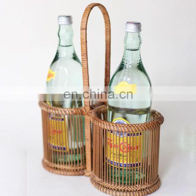 Hot Sale Decorative Vintage Rattan Wine Basket Bottle Holder Basket Wholesale Vietnam Supplier