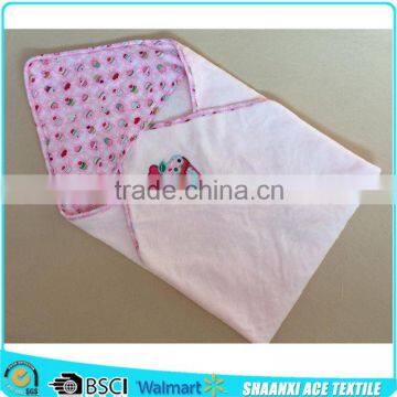 100% cotton natural white color towel with printed fabric hood baby towel blanket