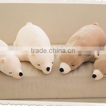 lovely cartoon stripe cloth lying beige brown polar bear plush toy doll sleeping cushion pillow