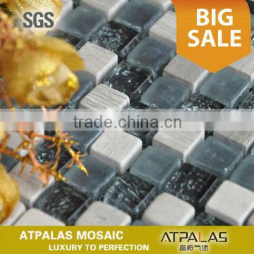 Stone Glass Tile collection-15x15mm square stone blend frosted glass tile, bath and backsplash glass wall and floor tile EGS092