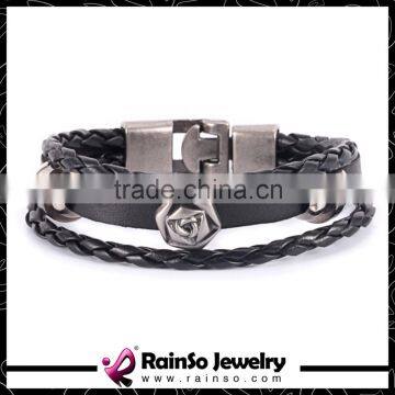 Geniune Leather Braided Stainless Steel Anchor Bracelet