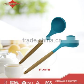 Best selling silicone kitchen utensil soup ladle with wooden handle