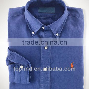 Fashion deep blue , white polo branded,soft ,breathable linen shirt for man