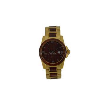 Wood And Gold Stainless Steel Water Resistant Watch Wholesale