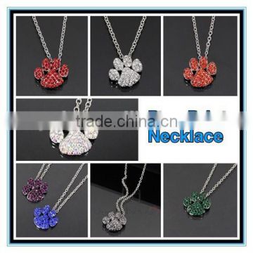2015 fashion paw print necklace factory price colorful crystal paw print charm necklace